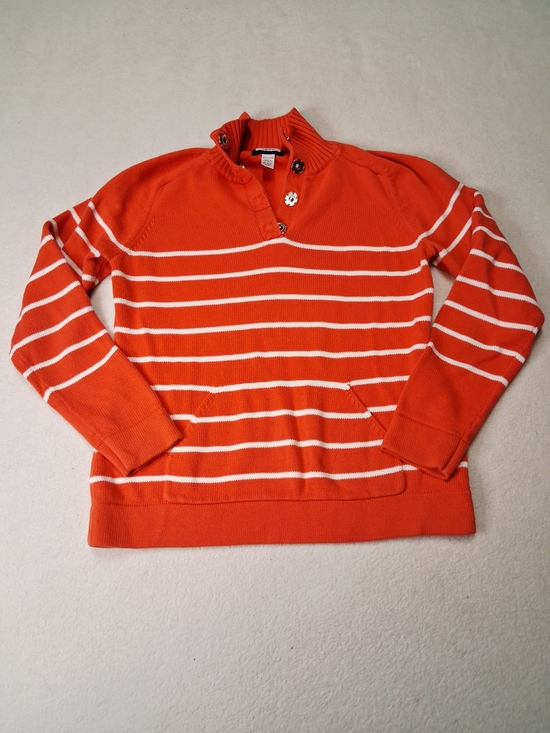 Izod Sweaters - Izod Orange & White Striped Cowl Neck Sweater